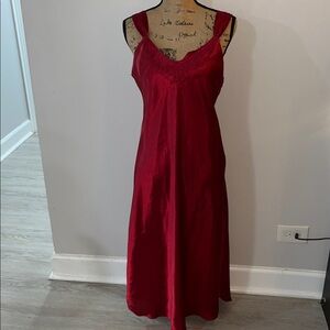 Vintage Cabernet Red Satin Nightgown Medium
